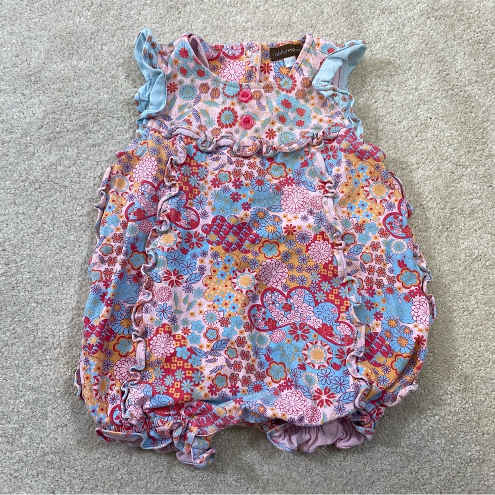 Rabbitmoon ruffles floral bubble suit onesie size 12-18 months